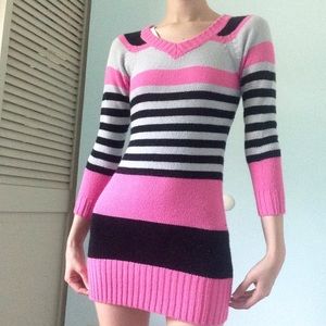 Bodycon Sweater Dress, pink and grey striped